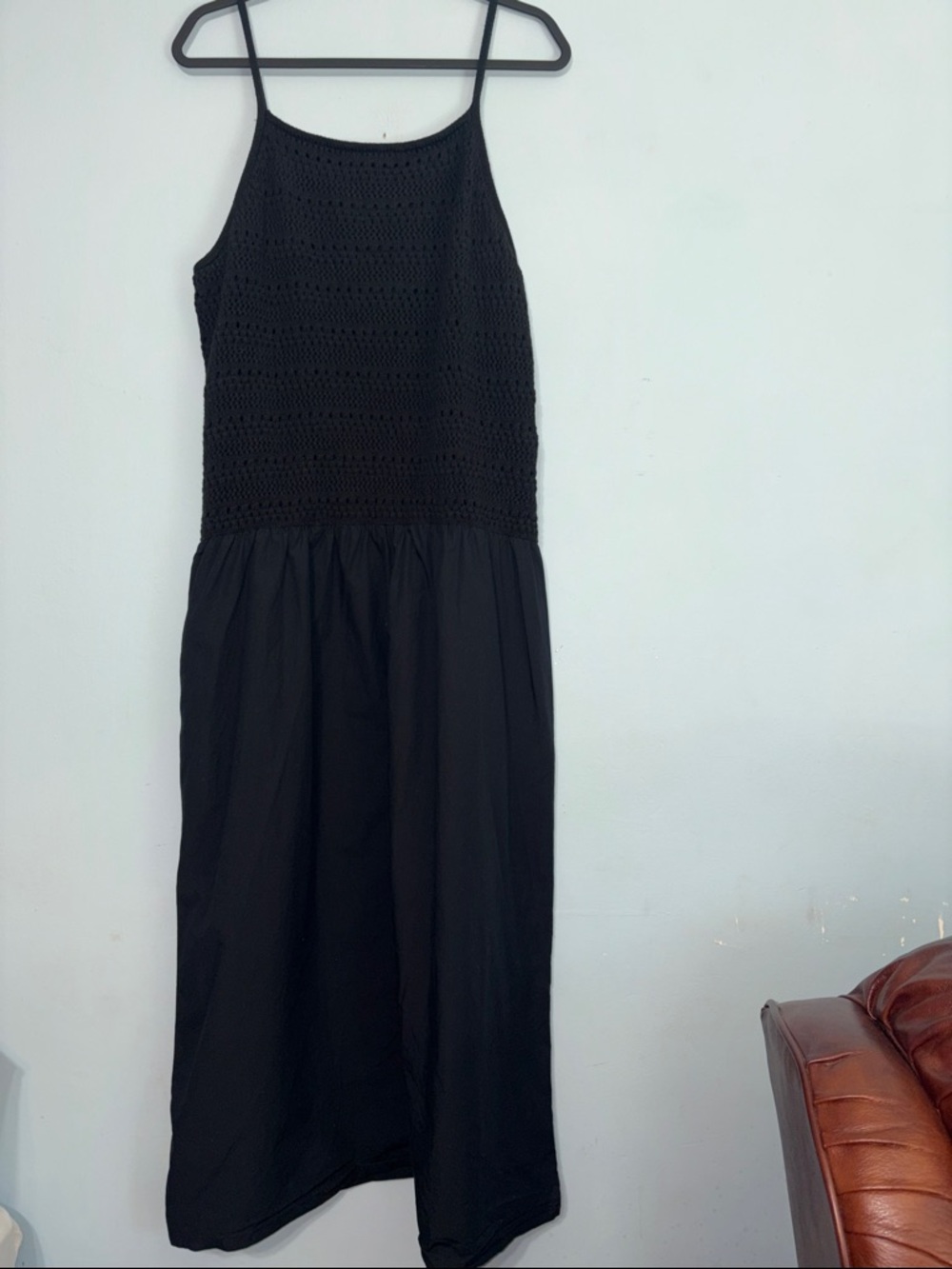 1X Universal Thread Black Crochet Bodice Spaghetti-Strap sheer back Dress